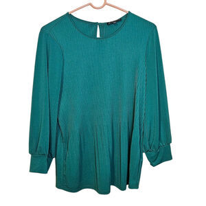 Adrianna Papell Irish Green Size Medium M Ribbed Pleated Blouse Polyester